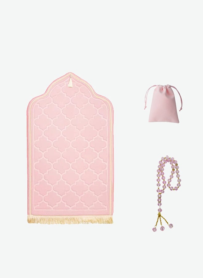 Thick Padded Prayer Mat Set (65x110 cm) with Beads & Pouch - Soft Foam Sajadah for Knee Comfort - 3 Piece Bundle - Image 1